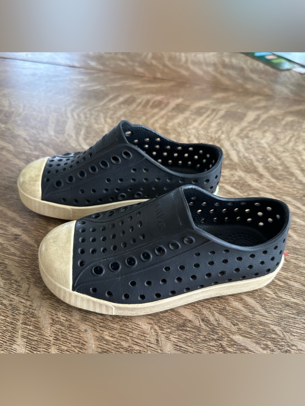Native Jefferson Kids Black Slip-On Perforated Rubber Sneakers